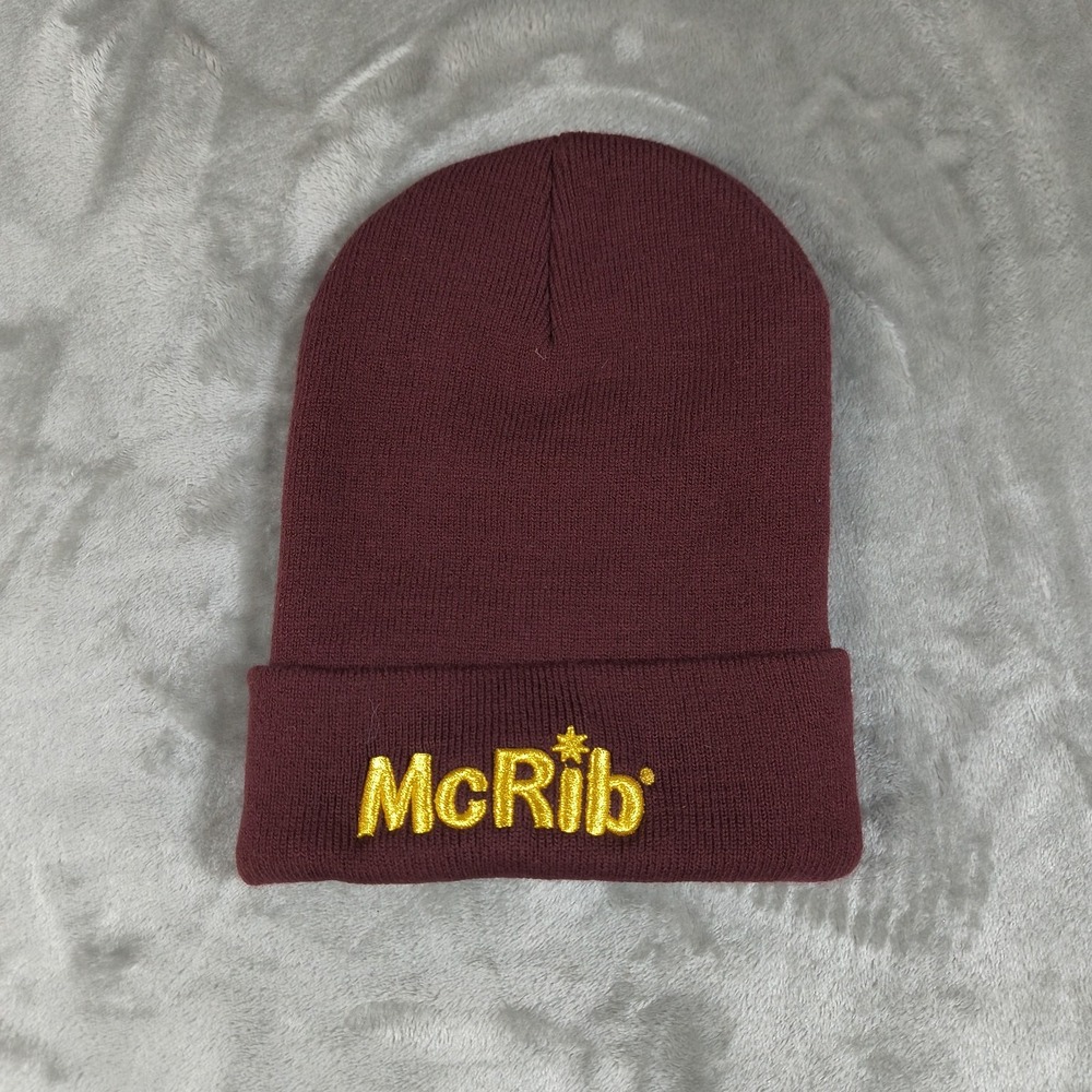 McDonalds McRib Beanie Hat Red Promo 2024 Fast Food Burger Limited Edition